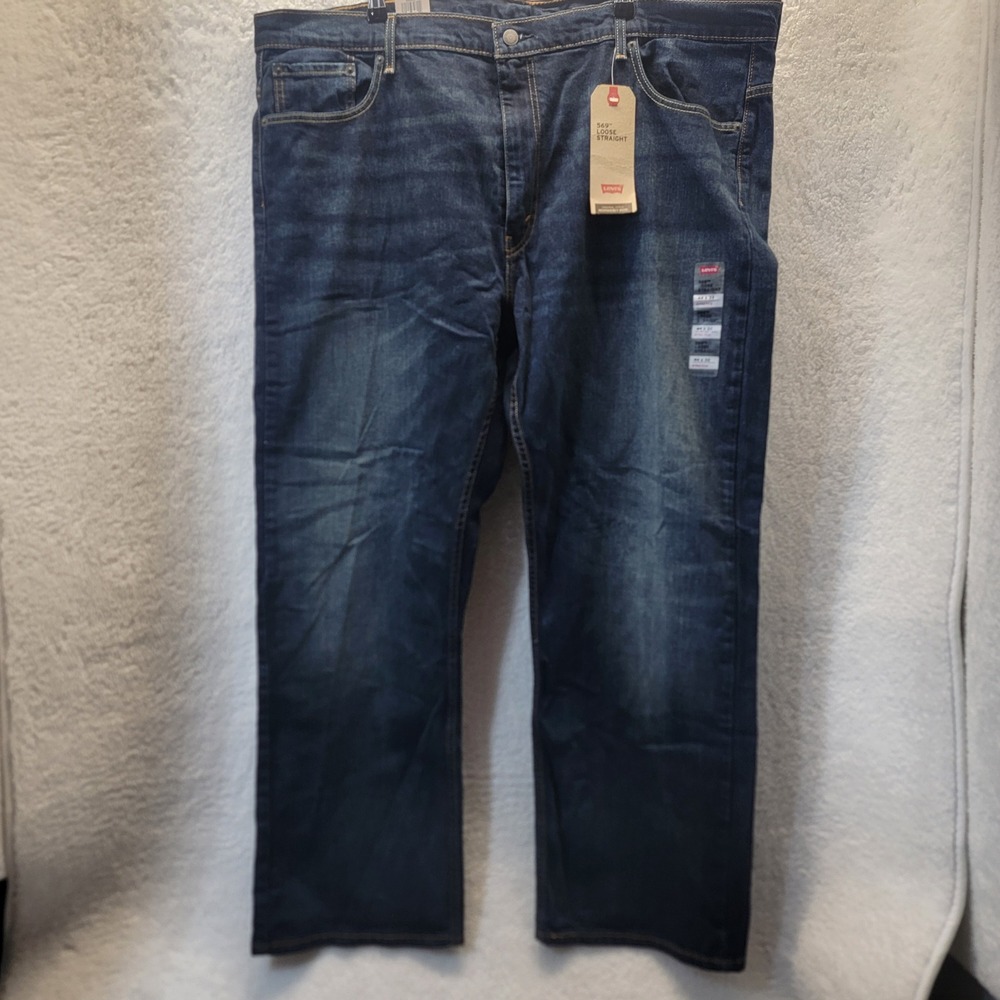 Levis Mens Jeans 569 Loose Straight Leg Stretch Denim Dark Wash 44x32 Western
